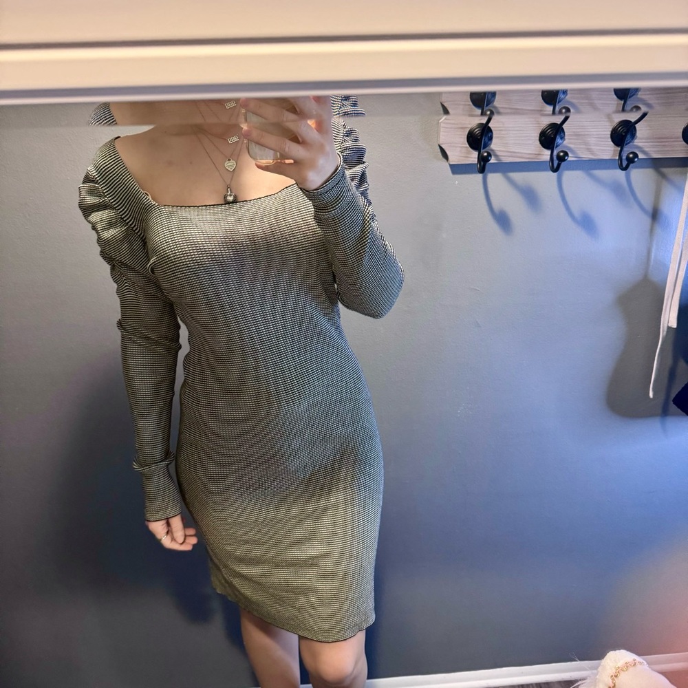 ASOS black white knit puff sleeves bodycon dress